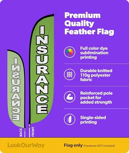 LookOurWay Financial Service Insurance Green Feather Flag, 12 Ft
