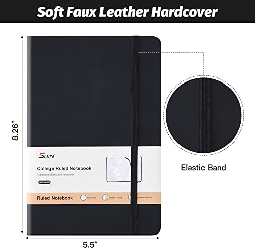 SUIN 6 Pack A5 Hardcover Lined Journal Notebooks, 200 Pages, Black