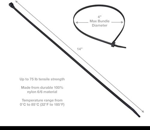 Gardner Bender 46-315UVBM DoubleLock Cable Tie, 14 Inch., 75 lbs. Tensile Strength, Wire / Cord Management Industrial and Household Use, Nylon Zip Tie, 1000 Pk., UV Resistant Black
