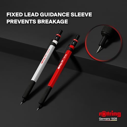 rOtring 500 Mechanical Pencil, White Hexagonal Plastic Barrel and Non-Slip Textured Metal Grip, 0.5mm, HB Lead, 1 Count - Precision, Comfort, Sleek, Writing