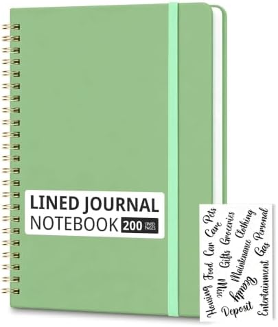 Hardcover Spiral Notebooks, 8.3" x 6.3" Lined Journal Set, 100 GSM Bleed-Resistant Paper, 200 Pages Twin-Wire Bound Notebook with Elastic Band & Category Stickers for Office, School
