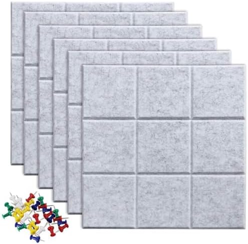 Large Cork Board Felt Board Tiles for Walls with 60 Push Pins, 11.8"x11.8" Pack of 12 Pin Board Notice Boards for Home Office Kitchen, Bulletin Board Wall Tiles for Photos Memos