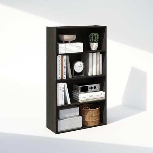 Furinno Simple Book Shelf, 4-Tier Bookshelf, Bookcase with Open Shelf, 9.4 x 23.6 x 41.7, for Living Room, Bedroom, Home Office, Espresso