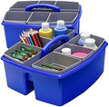 Storex Large Classroom Craft Caddy with Cups, 13 x 11 x 6.575 Inches, Blue, Case of 2 (00985A02C)