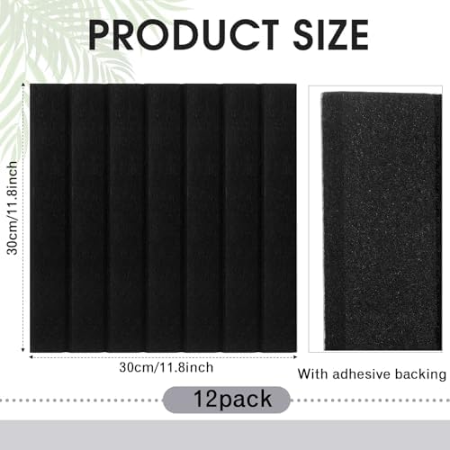 Honoson 12 Pack Felt Bulletin Board Self Adhesive Wall Tiles, Black
