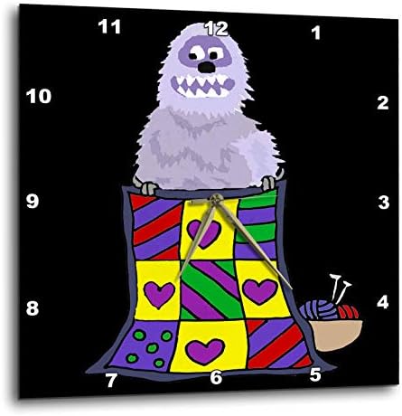 3dRose Wall Clock Silent - 13 inch - Funny Cute Abominable Snowman Quilter Creating Quilt Quilting Cartoon - Sports and Hobbies