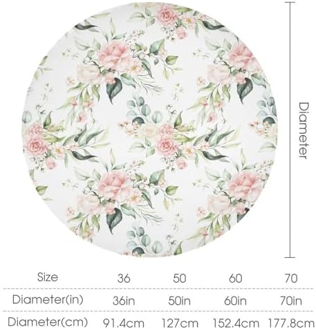 Pink Flowers Tablecloth, Watercolor Sage Green Eucalyptus Leaves Branches Floral Print Table Cloth for Picnic Party Dining Room Home Decor, 60x60in