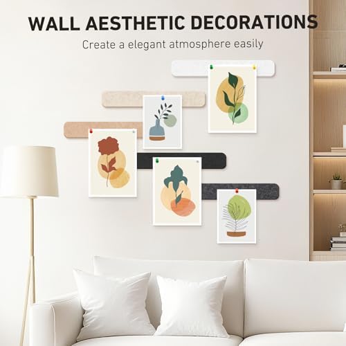 HAUTOCO Felt Bulletin Strips 5 Pack, 13" x 2" Self Adhesive Pin Board with 20 Push Pins, Peel and Stick Memo Board for Photos, Notes & Wall Decor, Dorm Room, Bedroom, Office, Concrete Color