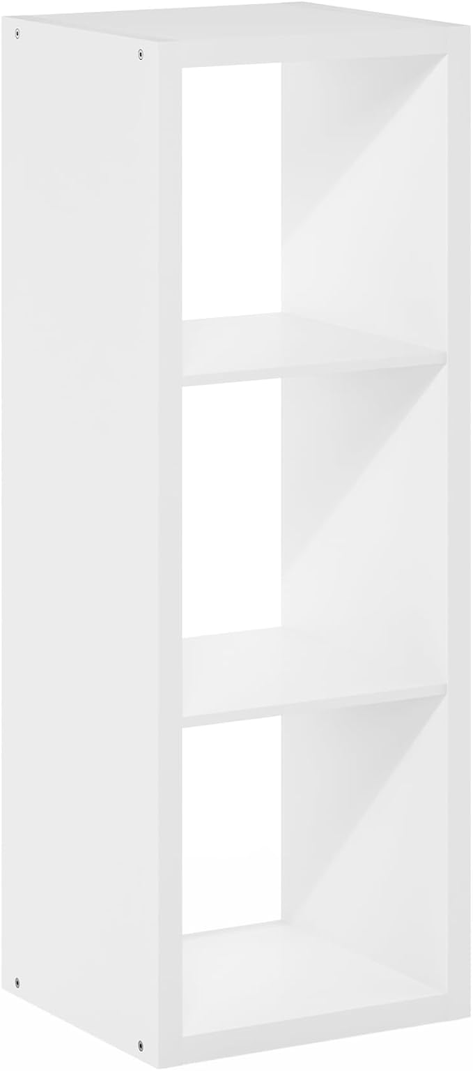 Furinno Cubicle Book Shelf, 3-Cube Bookshelf, Extra Thick Frame Horizontally & Vertically Reversible Bookcase with Open Back, 14.6 x 15.9 x 44, for Living Room, Bedroom, Home Office, Plain White