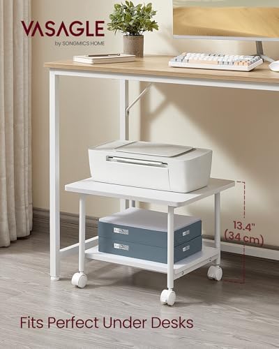 VASAGLE 2-Tier Printer Stand with Locking Wheels, Under Desk Printer Table