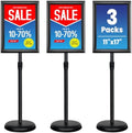 3 Pack 11x17 Inch Sign Holder Stand, Adjustable Pedestal Sign Stand, Heavy Duty Floor Standing Sign Holder, Aluminum Snap Open Frame Poster Stand, Vertical & Horizontal Display (Black)