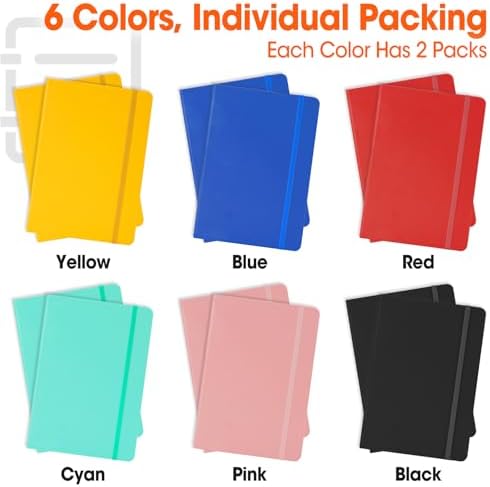 12 Pack Lined Journal Notebook for Work, 200 Pages, Medium 5.5 in x 8.3 in, 6 Colors A5 College Ruled, Hardcover Journaling Notebooks for Writing, Note Taking