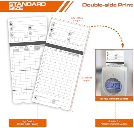 100 Time Cards, Compatible with uPunch HN4000/HN2000/HN2500/HN4500 Clocks