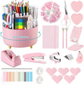 Office Supplies,Pink Desk Accessories,Desk Organizer,Stapler,Tape Dispenser,Folding Phone Stand,Scissors,Notebook,Staple Remover,Staples,Clear Tape,Sticky Notes,Clips,Cool Pen,Bookmark,Ect.22pcs