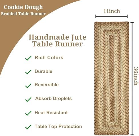Homespice Cookie Dough Braided Table Runner for Rustic Decor, Rect 11x36