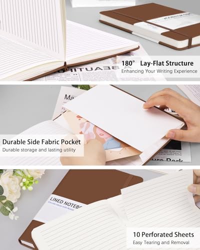 Dynta Hardcover Journal Notebooks, 10 Packs A5 Lined Journals Bulk for Writing 200 Pages/100Sheets, 8.4 x 5.8 inch, Classic Ruled Notebook for Work/Travel/College/Note Taking(Brown)