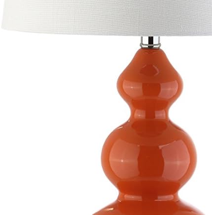 JONATHAN Y Bowen 27.5" Ceramic Triple Gourd Table Lamp, Coral/Chrome