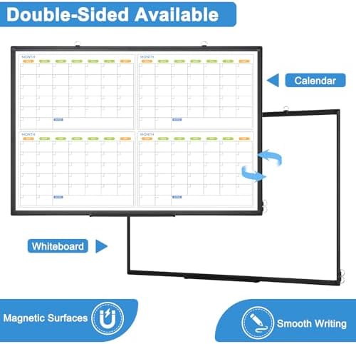 Dry Erase Calendar for Wall 4 Month, 48" x 36" Large White Board Calendar