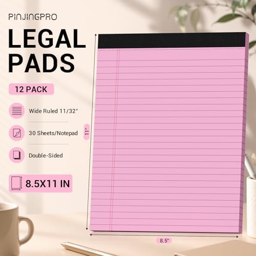 12 Pack Pink Legal Pads 8.5 x 11 Note Pads Wide Ruled Notepads Writing Pad