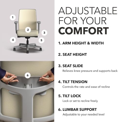 HON Ignition 2.0 Low Back Ergonomic Office Chair, Desk Chair, Linen
