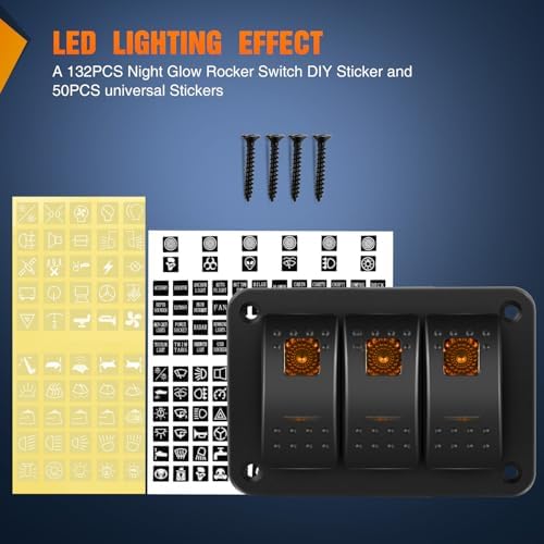 Nilight 3 Gang Rocker Switch Panel w/Orange LED Light 5Pin ON Off Pre-Wired