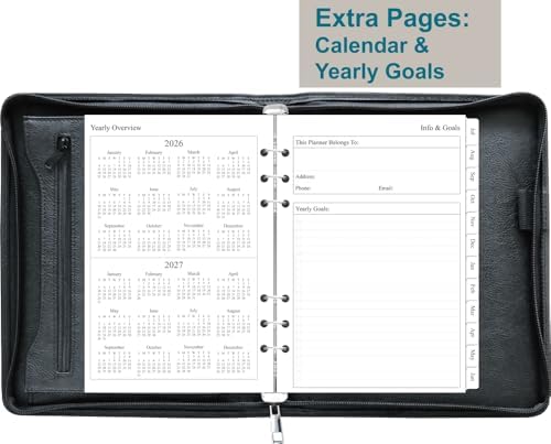 Fan&Ran 2026-2027 Zippered Planner, 6-Ring Portfolio Binder with Weekly Inserts, A5 Size, Black
