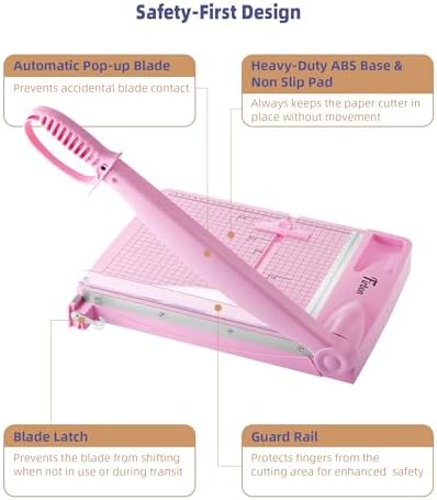 Firbon 12 Inch Guillotine Paper Cutter, Heavy-Duty Paper Trimmers, Pink