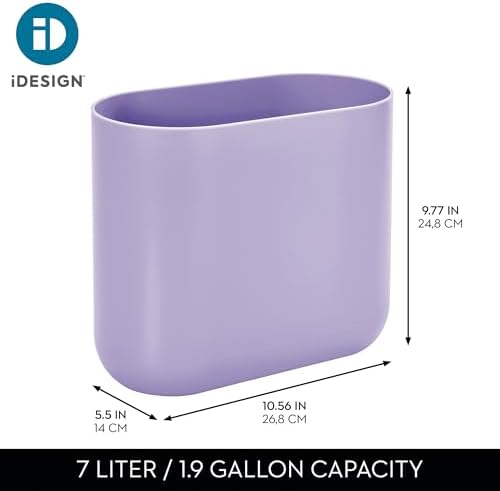 iDesign Small Slim Plastic Bathroom Trash Can, Purple