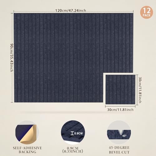 JBER Large Cork Board Alternative 48" x 36" - 12 Pack Self-Adhesive Felt Bulletin Board Tiles, Pin Board Vision Board for Walls, Office & Home Decor(Starlight Blue)