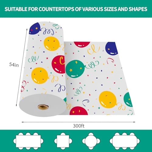 CXPSINC 54 Inch X 300 Feet Plastic Table Cover Roll Disposable Tablecloth with Slide Cutter for All Type/Shape Tables | Party, Banquet, Birthdays, Weddings(Balloon, 300 Feet)
