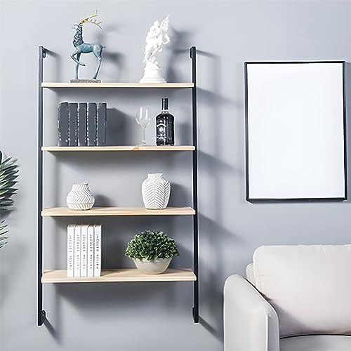 Contemporary Wall Unit Bookcase Metal Frame Pine Wood Shelf Bookshelf Wall-Mounted Bookshelf Wrought Iron Bag Rack Multi-Layer Clothing Store Decoration Black Wood 23.6" L x 9.8" W x 55.1" H