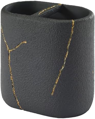 Nicole Miller - Bathroom Set, 2pc Resin Accessories, Toothbrush & Lotion Pump/Soap Dispenser, Dorm Room Essentials (Sydney Collection, Black/Gold)