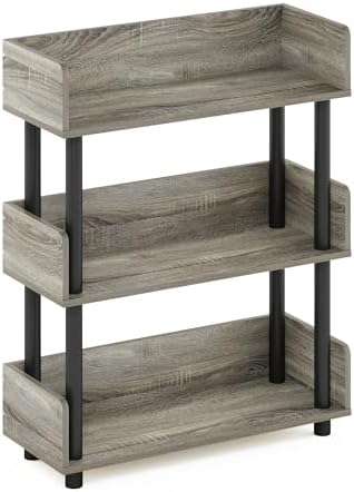 Furinno Turn-N-Tube 3-Tier Grey Storage Shelves with Side Panels, Book Shelf, Display Shelf, for Organization and Storage, Living Room, Home Office, Grey Oak