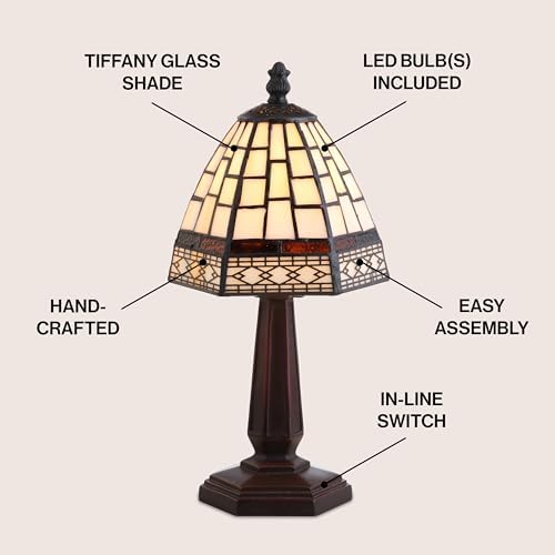 JONATHAN Y Carter Tiffany Style Stained Glass Table Lamp 12", Ivory/Cream