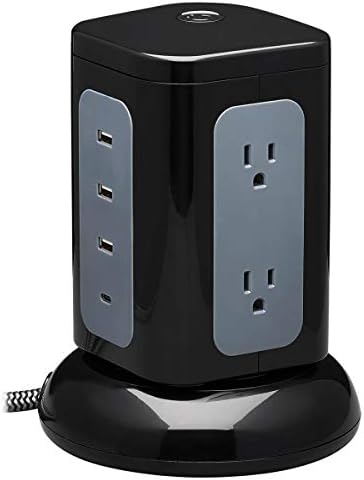 Tripp Lite TLP606UCTOWER Charging Tower Power Strip Surge Protector & Charging Station with USB Ports, 1800 Joules, 6 Outlets, 3 USB-A + 1 USB-C, 8ft Cord, Dorm Room Essentials Desk Accessory