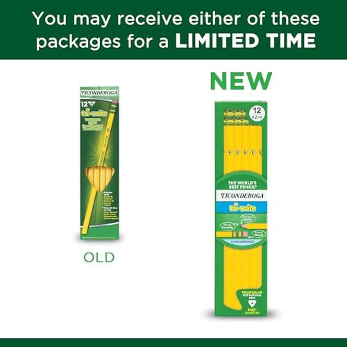 Ticonderoga Tri-Write Wood-Cased Pencils, #2HB Soft, Yellow, 12 Count