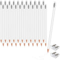 24PCS White Colored Pencils with Eraser Pre Sharpened Pencil 2 HB - Ideal for Checking, Grading, Tests & Office/School Supplies (White)