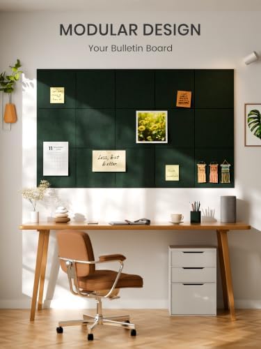 Bumusty 36"x 24" Large Felt Bulletin Board Tiles, Pine Green