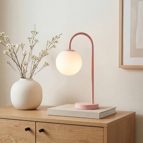 JONATHAN Y Arco 18.25" Pink Arched Metal Table Lamp with Globe Shade