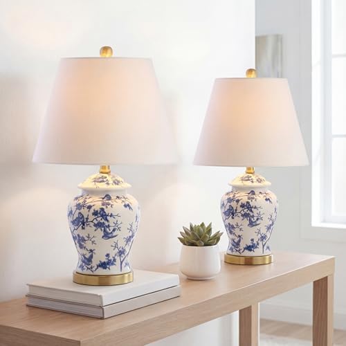 JONATHAN Y Penelope Ginger Jar 22" LED Table Lamp, Blue/White, Set of 2