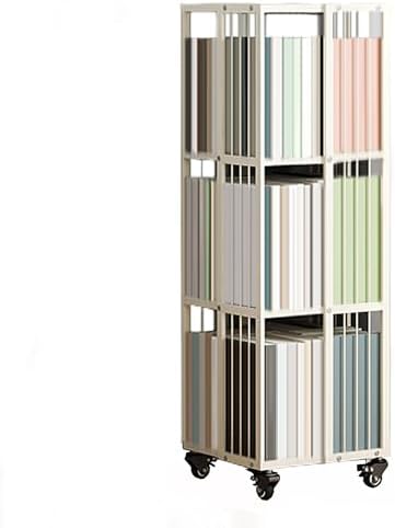 GAMAK Rotating Bookshelf with Brake Wheels Revolving Bookcase 360° Display 3-4tier Floor Standing Bookcase Used in Bedrooms Living Rooms Study Office (Size : Three)