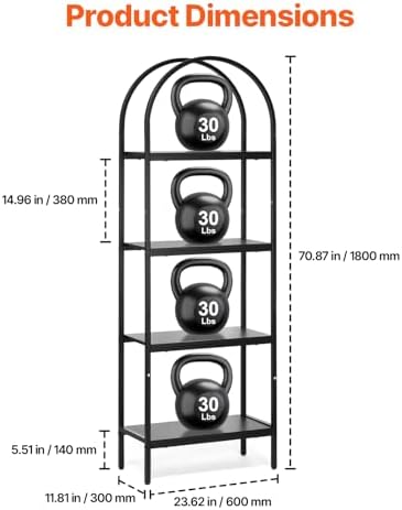 VEVOR Metal Bookshelf, 4-Tier Arched Industrial Bookshelf, Small Rustic Vintage Storage Bookcase with Open Shelves, Freestanding Display Shelving Unit Storage Rack, for Living Room, Bedroom & Office