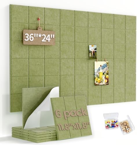 Large Felt Bulletin Board for Walls: 6-Pack Black Cork Board Alternative 11.8x11.8 Inch Peel and Stick Pin Board Wall Decor for Home Organization, Office Memo Board, Self-Adhesive Wall Tiles