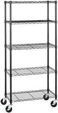 Amazon Basics 5-Shelf Heavy Duty Garage Shelving Storage Rack with 4" Wheel Casters, Adjustable Metal Wire Organizer, 300 lbs Per Shelf, 30" x 14" x 64.75", Black