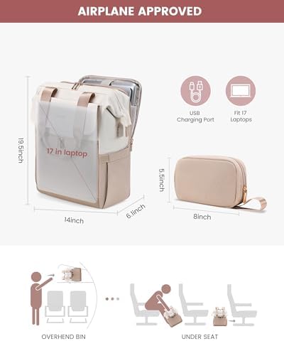 LOVEVOOK 17.3 Inch Laptop Backpack for Women, Large Capacity Travel Backpack with Organizer Bag, Waterproof Carry on Backpack Work Bag with USB Port, Teacher Nurse Backpack Purse, 2PCS