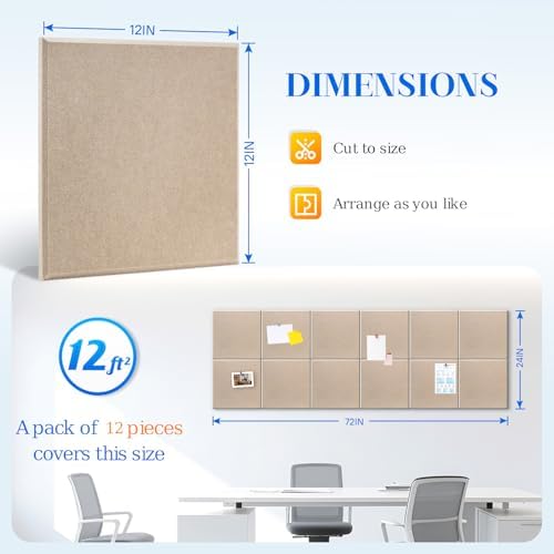 DOLLAR BOSS Felt Cork Board Tiles 48" x 36" Bulletin Board, 12 Pcs Latte