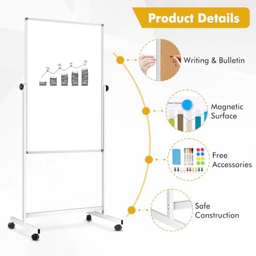 Rolling Whiteboard Corkboard Combo with Stand 24"x40"