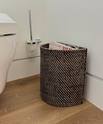 KOUBOO Handwoven Half-Moon Rattan Waste Basket Wicker Trash Can, Black Wash