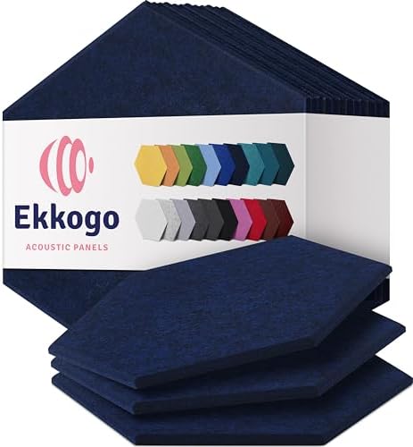 Acoustic Panels 12-Pack Soundproof Wall 12"X10.4"X0.4" - High Density Sound Dampening [Denim Blue Hexagon]