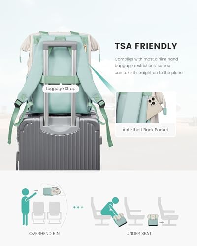 LOVEVOOK Laptop Backpack for Women, 15.6 Inch Work Laptop Bag with USB Port, Fashion Teacher Nurse Backpack Purse, Waterproof Travel Computer Backpack with Organizer Bag, 2PCS, Beige-Mint Green